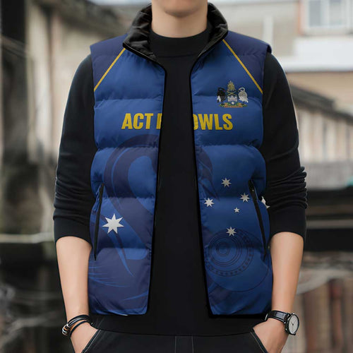 Custom ACT Bowls Australia Sleeveless Puffer Jacket Go Australian Capital Territory Swan - Aussie Hoodie