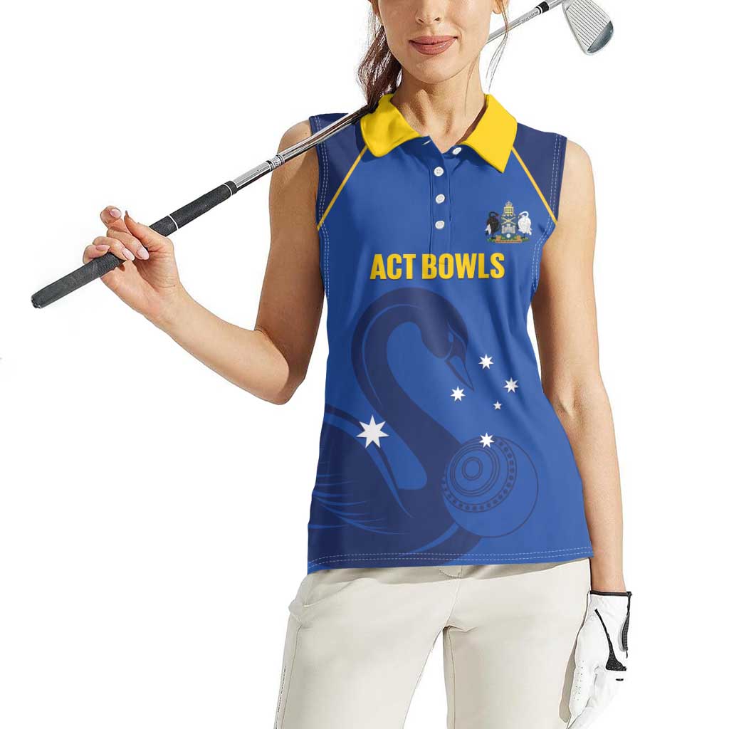 Custom ACT Bowls Australia Women Sleeveless Polo Shirt Go Australian Capital Territory Swan - Aussie Hoodie