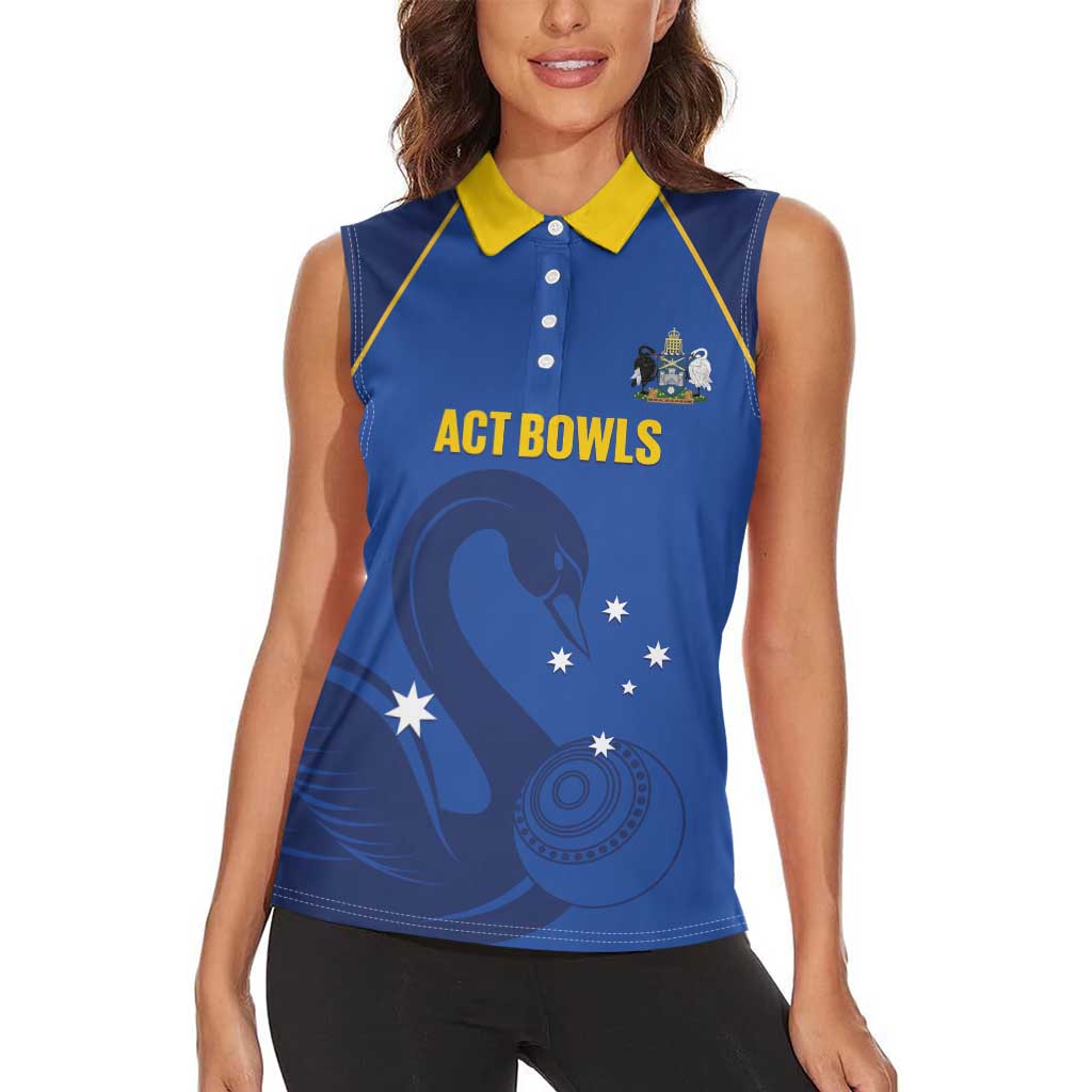 Custom ACT Bowls Australia Women Sleeveless Polo Shirt Go Australian Capital Territory Swan - Aussie Hoodie