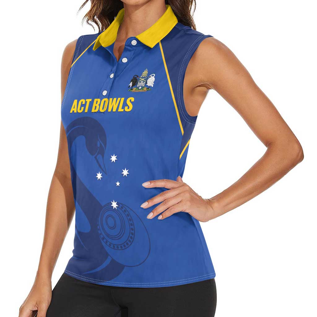 Custom ACT Bowls Australia Women Sleeveless Polo Shirt Go Australian Capital Territory Swan - Aussie Hoodie