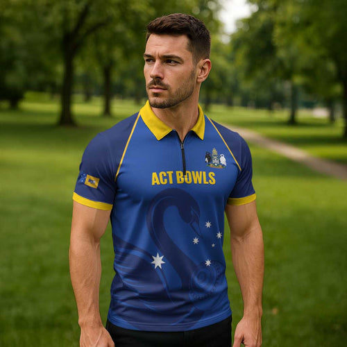 Custom ACT Bowls Australia Zipper Polo Shirt Go Australian Capital Territory Swan - Aussie Hoodie