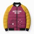 Custom Queensland Bowls Australia Bomber Puffer Jacket Go Champions QLD Kookaburra - Aussie Hoodie