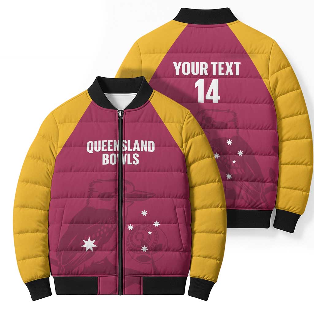 Custom Queensland Bowls Australia Bomber Puffer Jacket Go Champions QLD Kookaburra - Aussie Hoodie