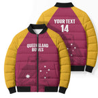 Custom Queensland Bowls Australia Bomber Puffer Jacket Go Champions QLD Kookaburra - Aussie Hoodie
