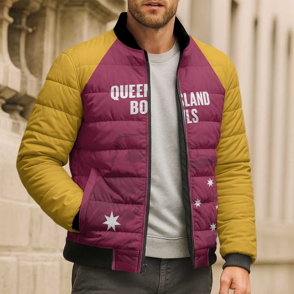 Custom Queensland Bowls Australia Bomber Puffer Jacket Go Champions QLD Kookaburra - Aussie Hoodie
