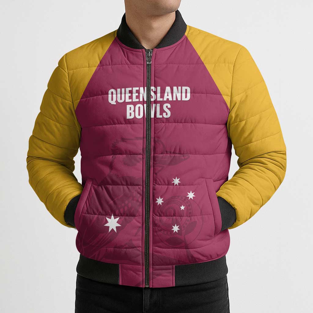 Custom Queensland Bowls Australia Bomber Puffer Jacket Go Champions QLD Kookaburra - Aussie Hoodie
