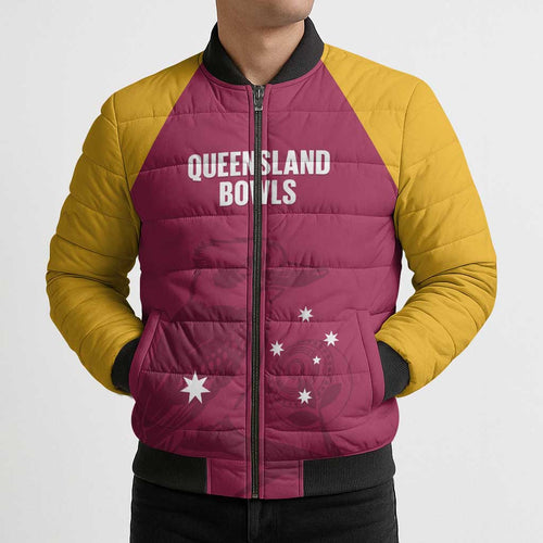 Custom Queensland Bowls Australia Bomber Puffer Jacket Go Champions QLD Kookaburra - Aussie Hoodie