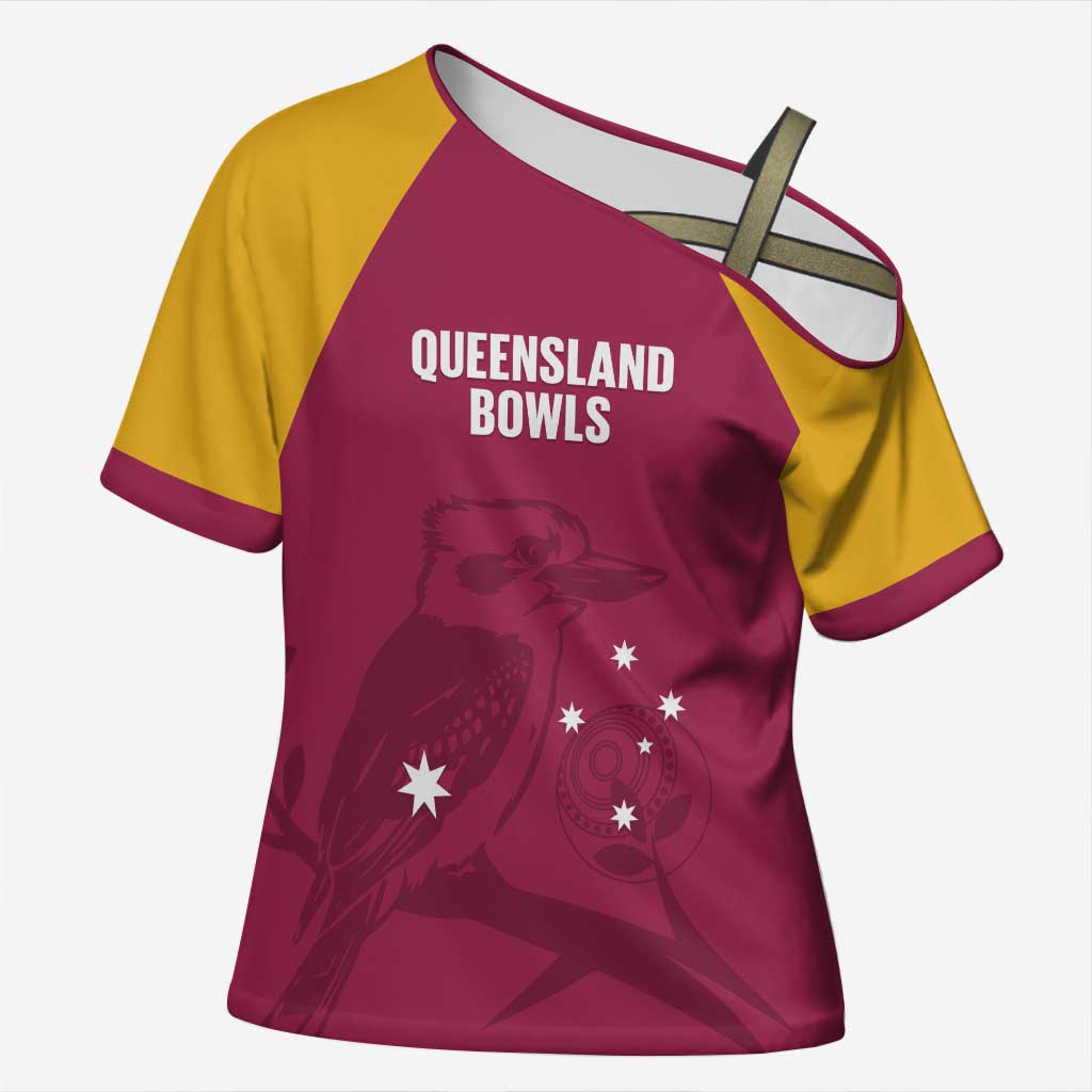 Custom Queensland Bowls Australia Cross Shoulder Shirt Go Champions QLD Kookaburra - Aussie Hoodie