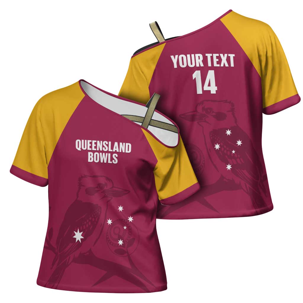 Custom Queensland Bowls Australia Cross Shoulder Shirt Go Champions QLD Kookaburra - Aussie Hoodie