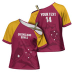 Custom Queensland Bowls Australia Cross Shoulder Shirt Go Champions QLD Kookaburra - Aussie Hoodie