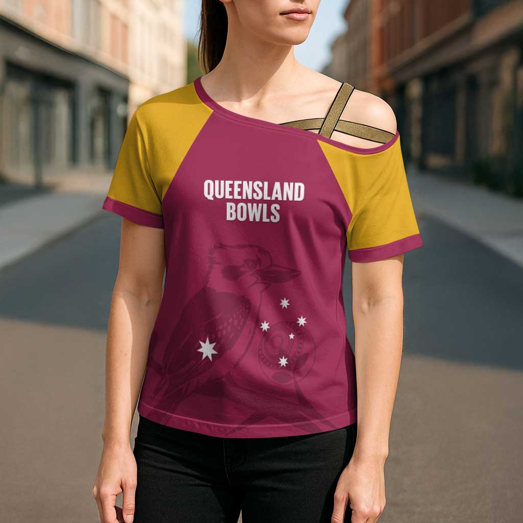 Custom Queensland Bowls Australia Cross Shoulder Shirt Go Champions QLD Kookaburra - Aussie Hoodie