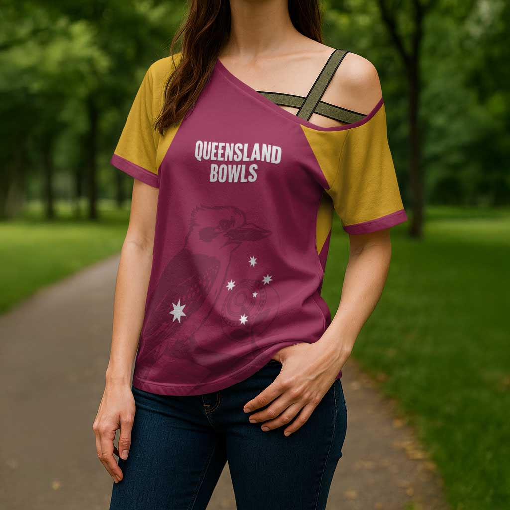 Custom Queensland Bowls Australia Cross Shoulder Shirt Go Champions QLD Kookaburra - Aussie Hoodie