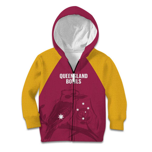 Custom Queensland Bowls Australia Kid Hoodie Go Champions QLD Kookaburra - undefined