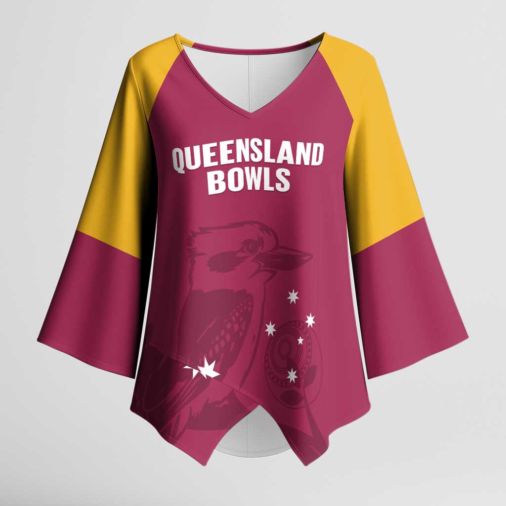 Custom Queensland Bowls Australia Kimono Sleeve Blouse Go Champions QLD Kookaburra - Aussie Hoodie