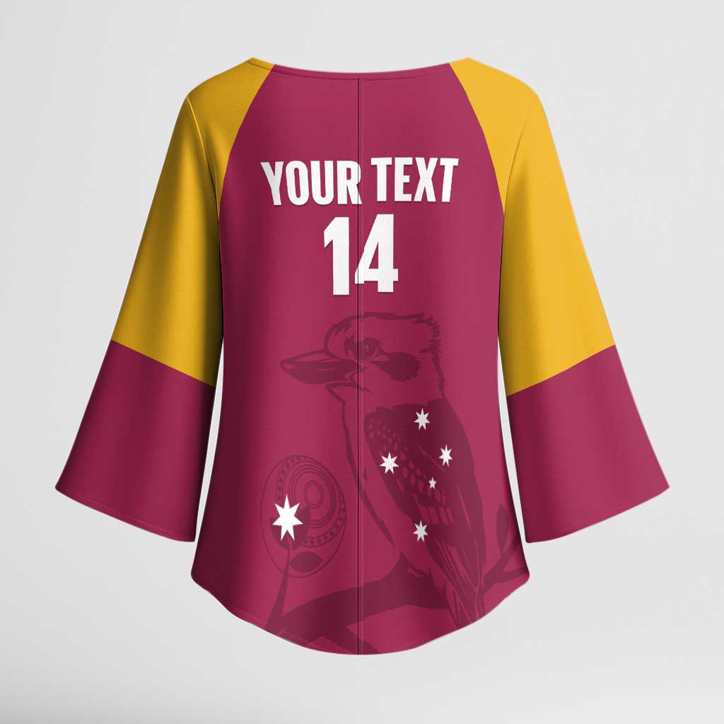 Custom Queensland Bowls Australia Kimono Sleeve Blouse Go Champions QLD Kookaburra - Aussie Hoodie