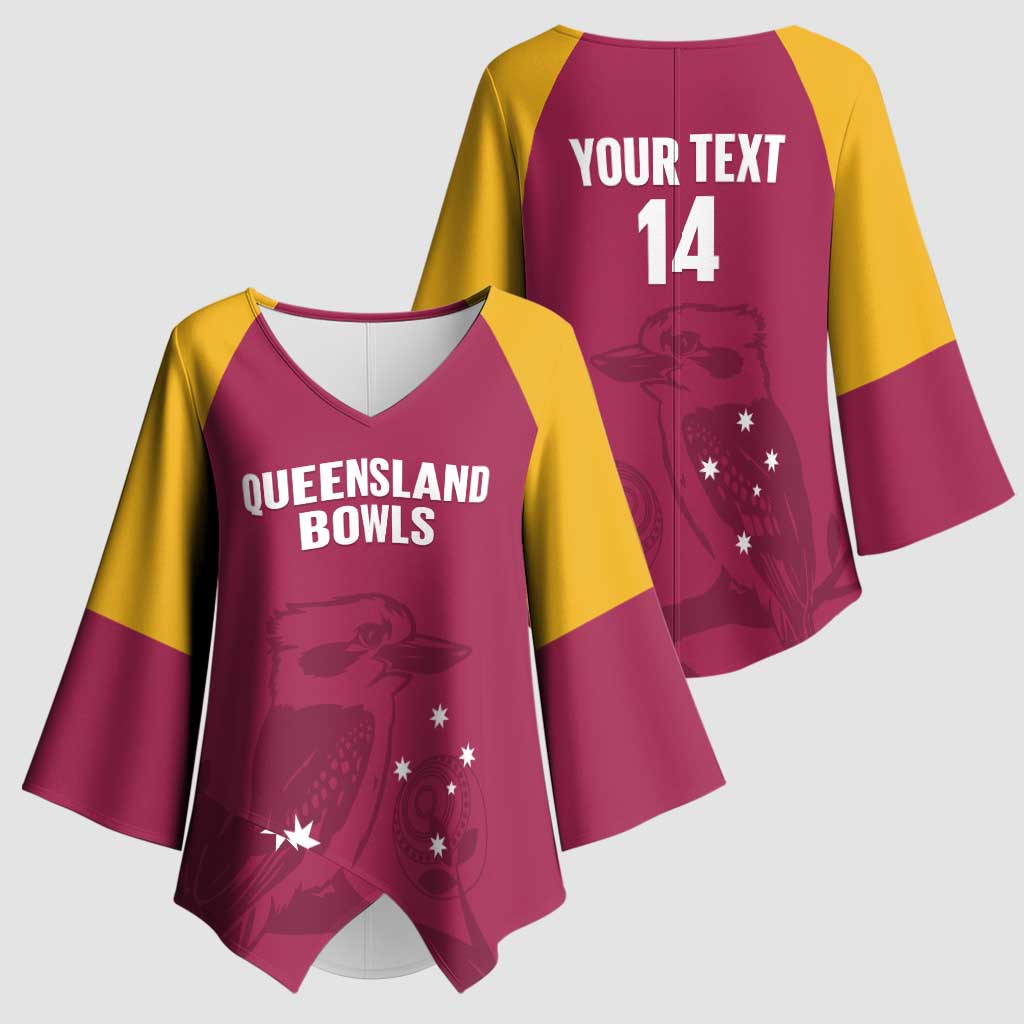Custom Queensland Bowls Australia Kimono Sleeve Blouse Go Champions QLD Kookaburra - Aussie Hoodie