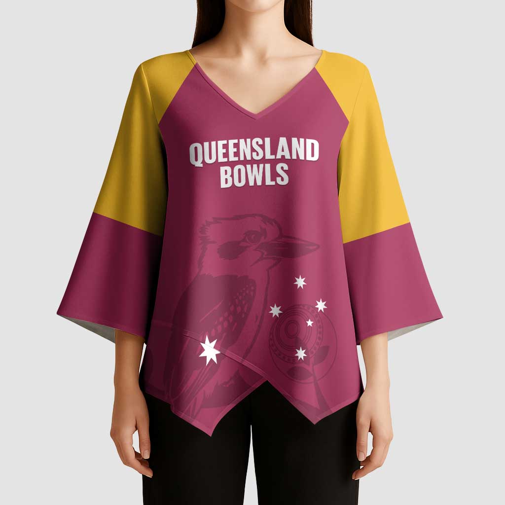 Custom Queensland Bowls Australia Kimono Sleeve Blouse Go Champions QLD Kookaburra - Aussie Hoodie