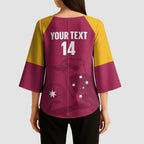 Custom Queensland Bowls Australia Kimono Sleeve Blouse Go Champions QLD Kookaburra - Aussie Hoodie