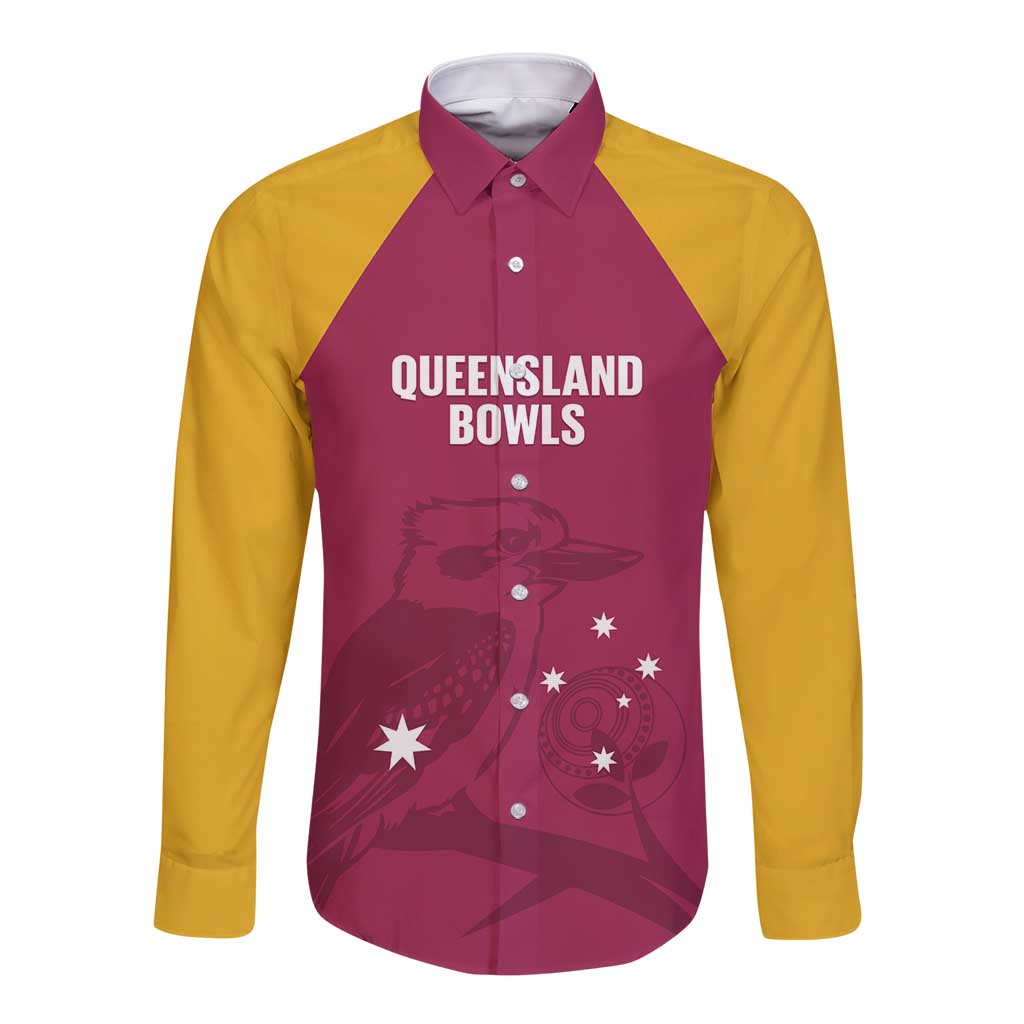 Custom Queensland Bowls Australia Long Sleeve Button Shirt Go Champions QLD Kookaburra - Aussie Hoodie