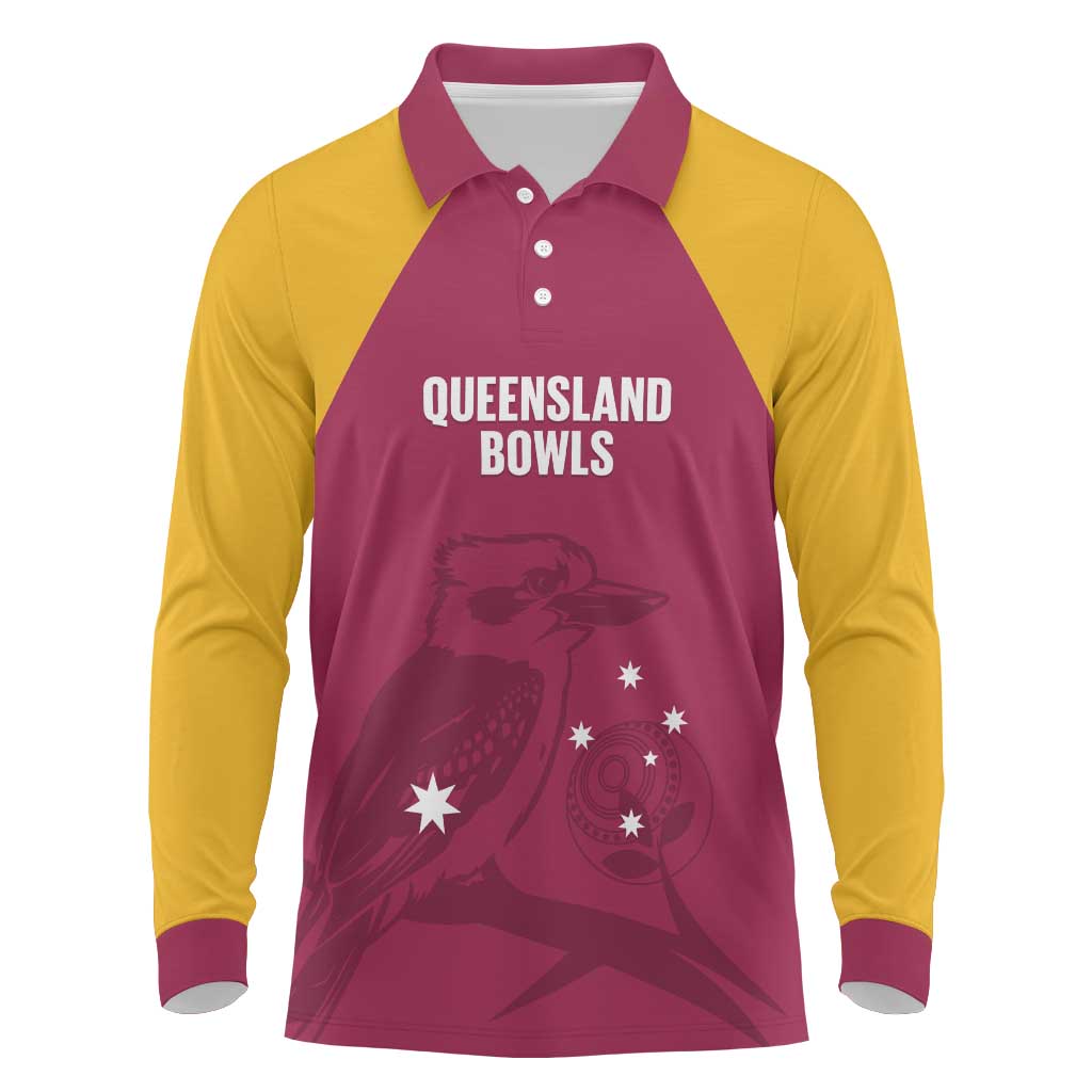 Custom Queensland Bowls Australia Long Sleeve Polo Shirt Go Champions QLD Kookaburra - Aussie Hoodie