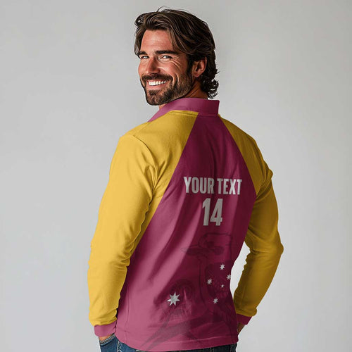 Custom Queensland Bowls Australia Long Sleeve Polo Shirt Go Champions QLD Kookaburra - Aussie Hoodie