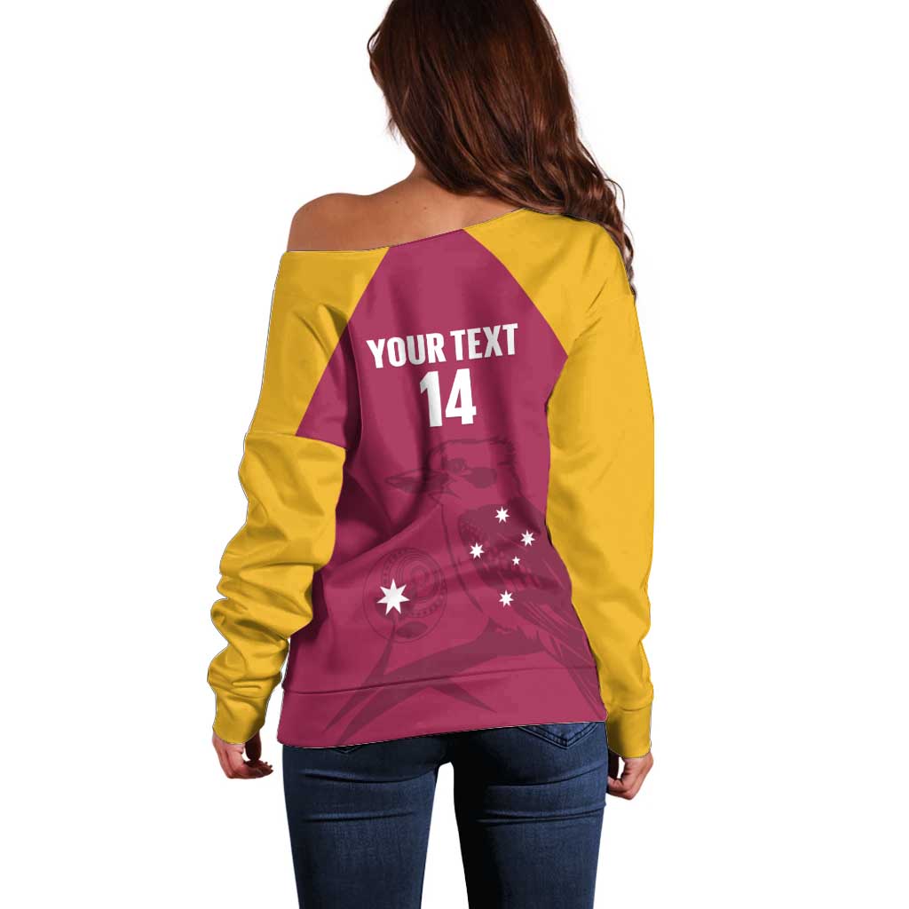 Custom Queensland Bowls Australia Off Shoulder Sweater Go Champions QLD Kookaburra - Aussie Hoodie