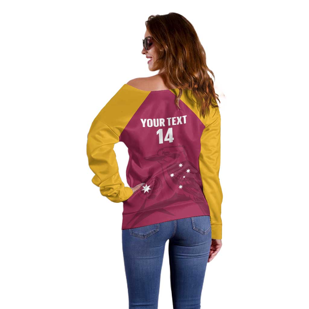 Custom Queensland Bowls Australia Off Shoulder Sweater Go Champions QLD Kookaburra - Aussie Hoodie