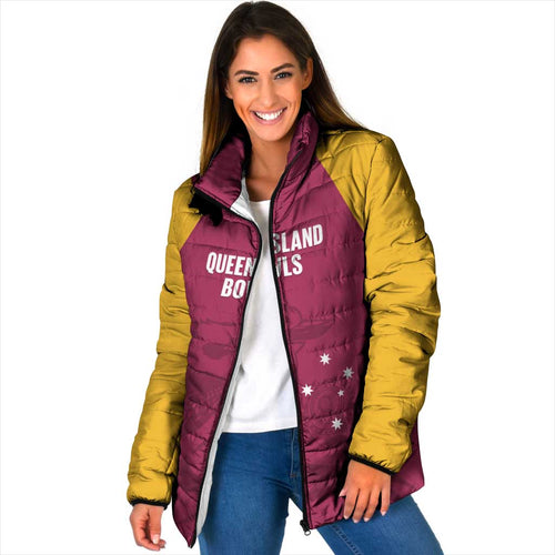 Custom Queensland Bowls Australia Padded Jacket Go Champions QLD Kookaburra - Aussie Hoodie