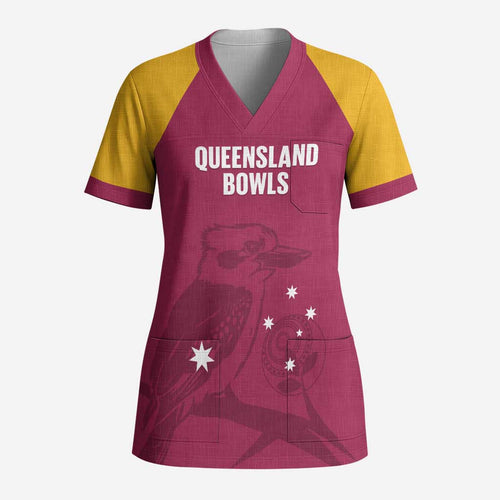 Custom Queensland Bowls Australia Scrub Top Go Champions QLD Kookaburra - Aussie Hoodie