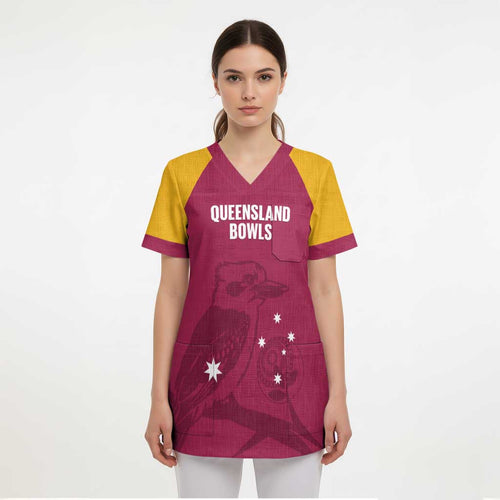 Custom Queensland Bowls Australia Scrub Top Go Champions QLD Kookaburra - Aussie Hoodie