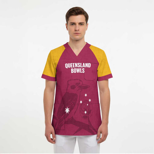 Custom Queensland Bowls Australia Scrub Top Go Champions QLD Kookaburra - Aussie Hoodie