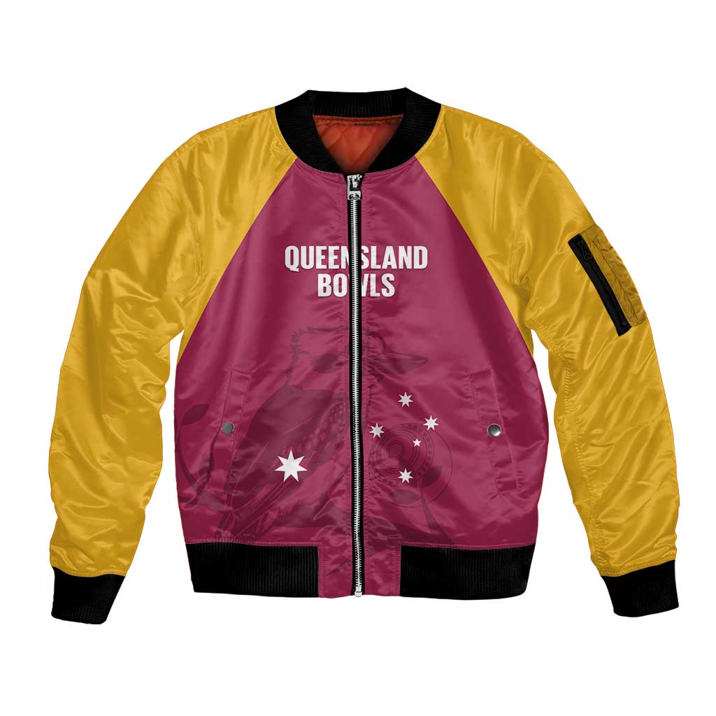 Custom Queensland Bowls Australia Sleeve Zip Bomber Jacket Go Champions QLD Kookaburra - Aussie Hoodie