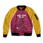Custom Queensland Bowls Australia Sleeve Zip Bomber Jacket Go Champions QLD Kookaburra - Aussie Hoodie