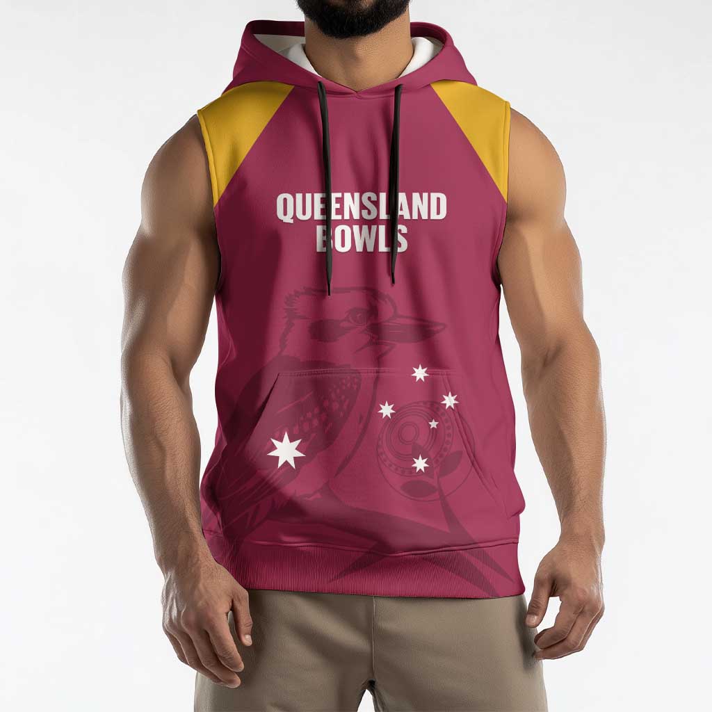 Custom Queensland Bowls Australia Sleeveless Hoodie Go Champions QLD Kookaburra - Aussie Hoodie
