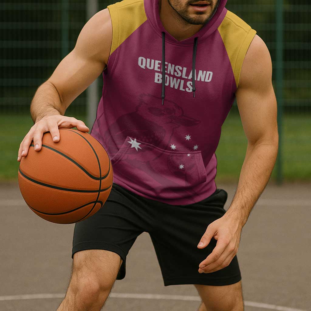 Custom Queensland Bowls Australia Sleeveless Hoodie Go Champions QLD Kookaburra - Aussie Hoodie