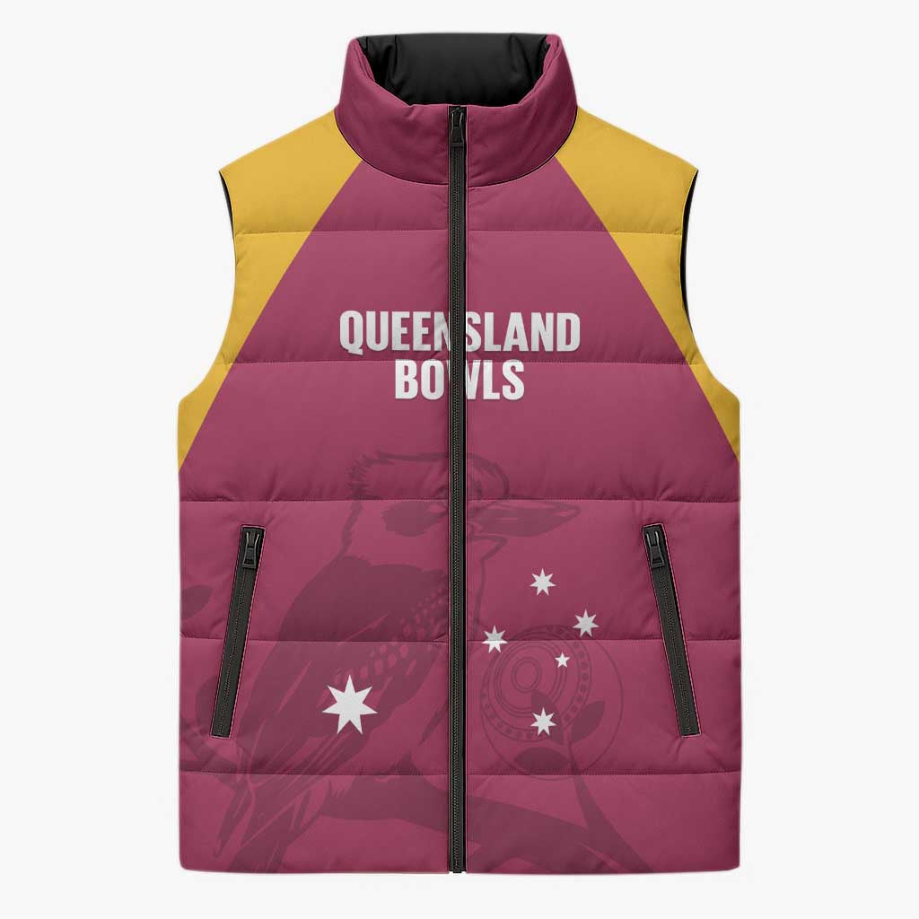 Custom Queensland Bowls Australia Sleeveless Puffer Jacket Go Champions QLD Kookaburra - Aussie Hoodie