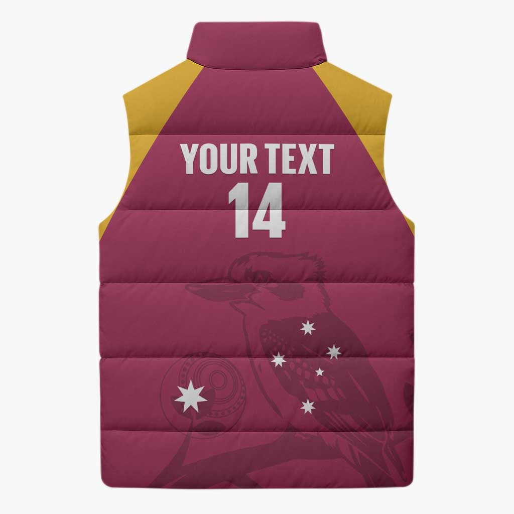 Custom Queensland Bowls Australia Sleeveless Puffer Jacket Go Champions QLD Kookaburra - Aussie Hoodie