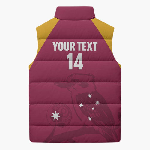 Custom Queensland Bowls Australia Sleeveless Puffer Jacket Go Champions QLD Kookaburra - Aussie Hoodie