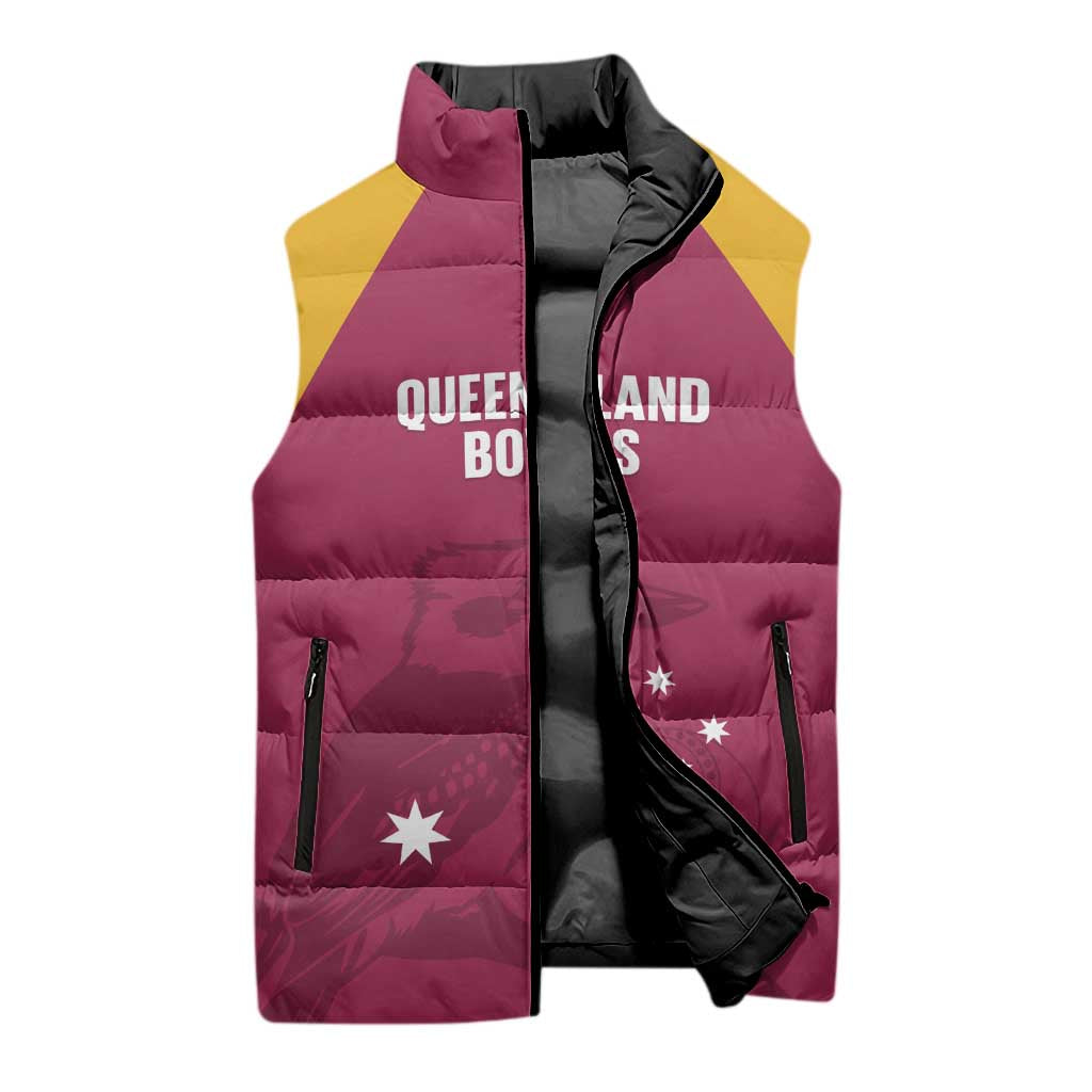 Custom Queensland Bowls Australia Sleeveless Puffer Jacket Go Champions QLD Kookaburra - Aussie Hoodie