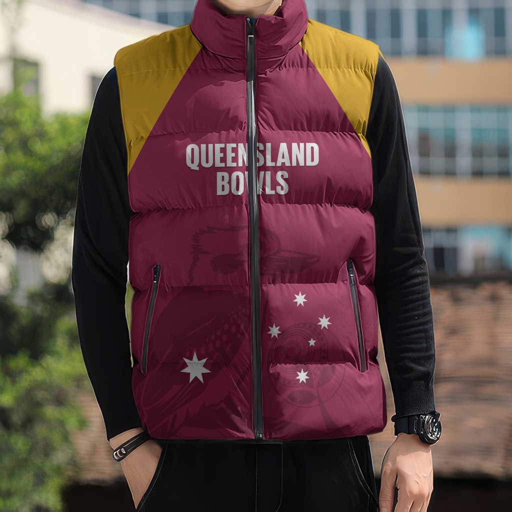 Custom Queensland Bowls Australia Sleeveless Puffer Jacket Go Champions QLD Kookaburra - Aussie Hoodie