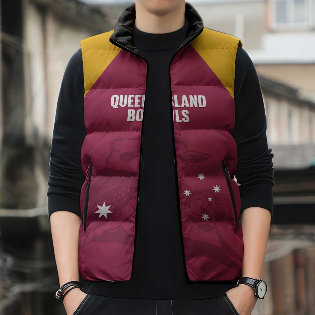 Custom Queensland Bowls Australia Sleeveless Puffer Jacket Go Champions QLD Kookaburra - Aussie Hoodie