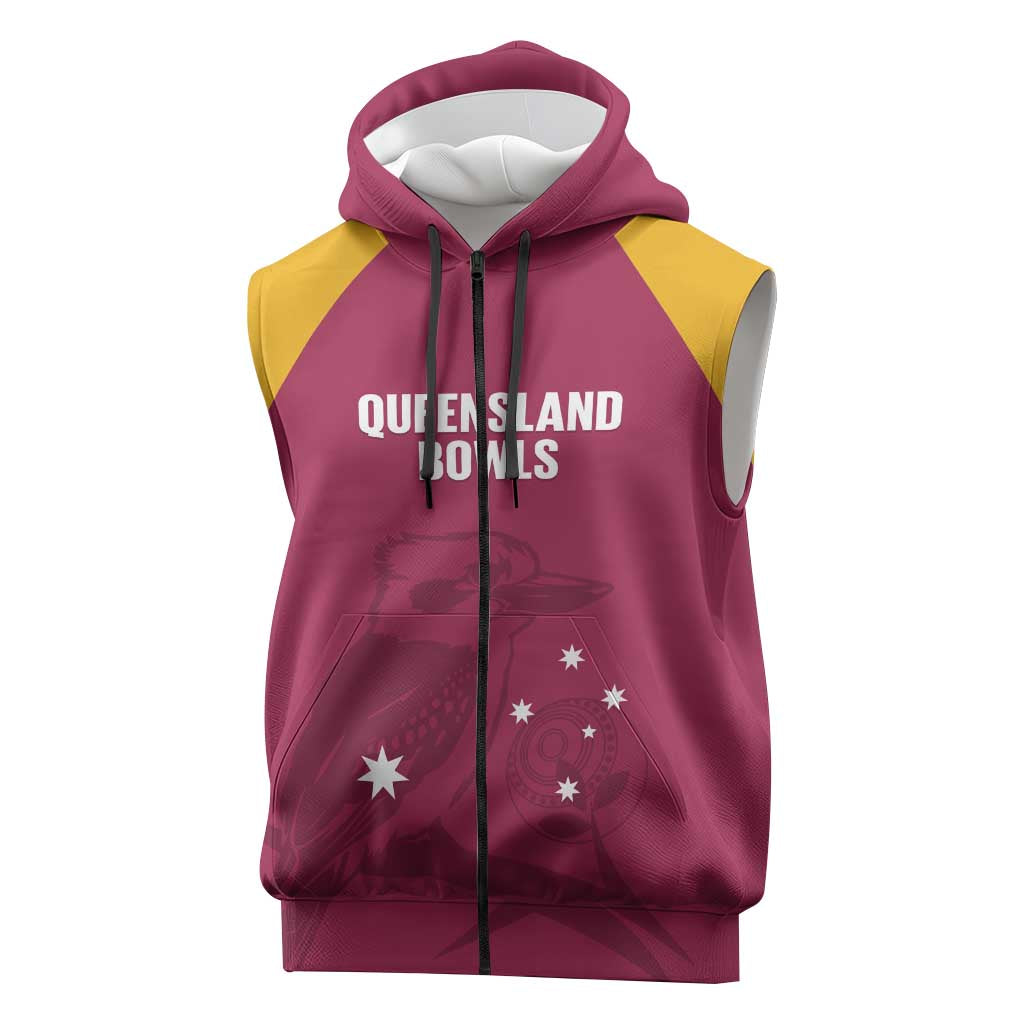 Custom Queensland Bowls Australia Sleeveless Zip Hoodie Go Champions QLD Kookaburra LT14