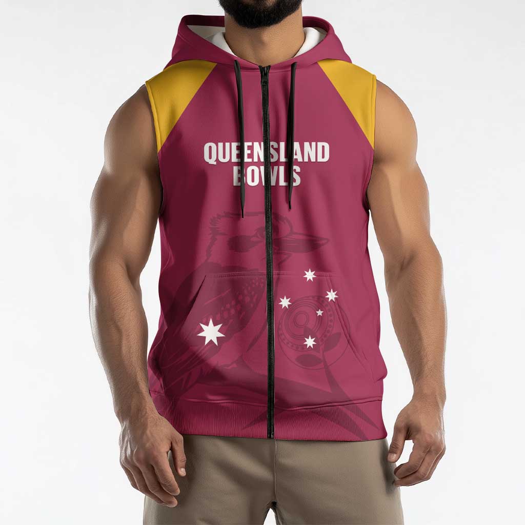 Custom Queensland Bowls Australia Sleeveless Zip Hoodie Go Champions QLD Kookaburra LT14