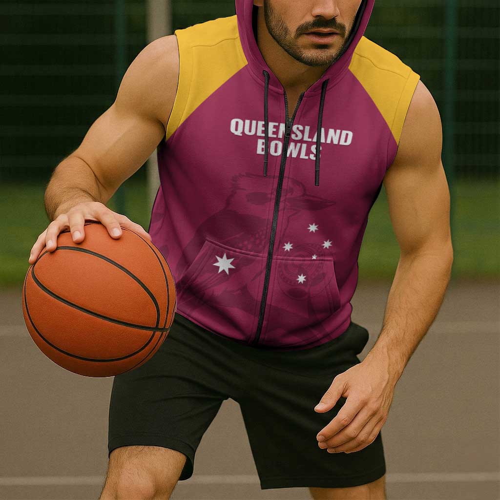 Custom Queensland Bowls Australia Sleeveless Zip Hoodie Go Champions QLD Kookaburra LT14