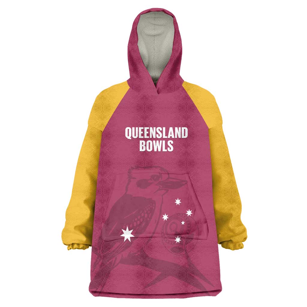 Custom Queensland Bowls Australia Wearable Blanket Hoodie Go Champions QLD Kookaburra - Aussie Hoodie