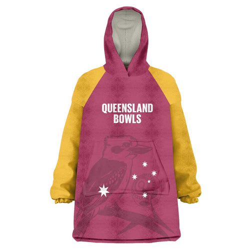 Custom Queensland Bowls Australia Wearable Blanket Hoodie Go Champions QLD Kookaburra - Aussie Hoodie