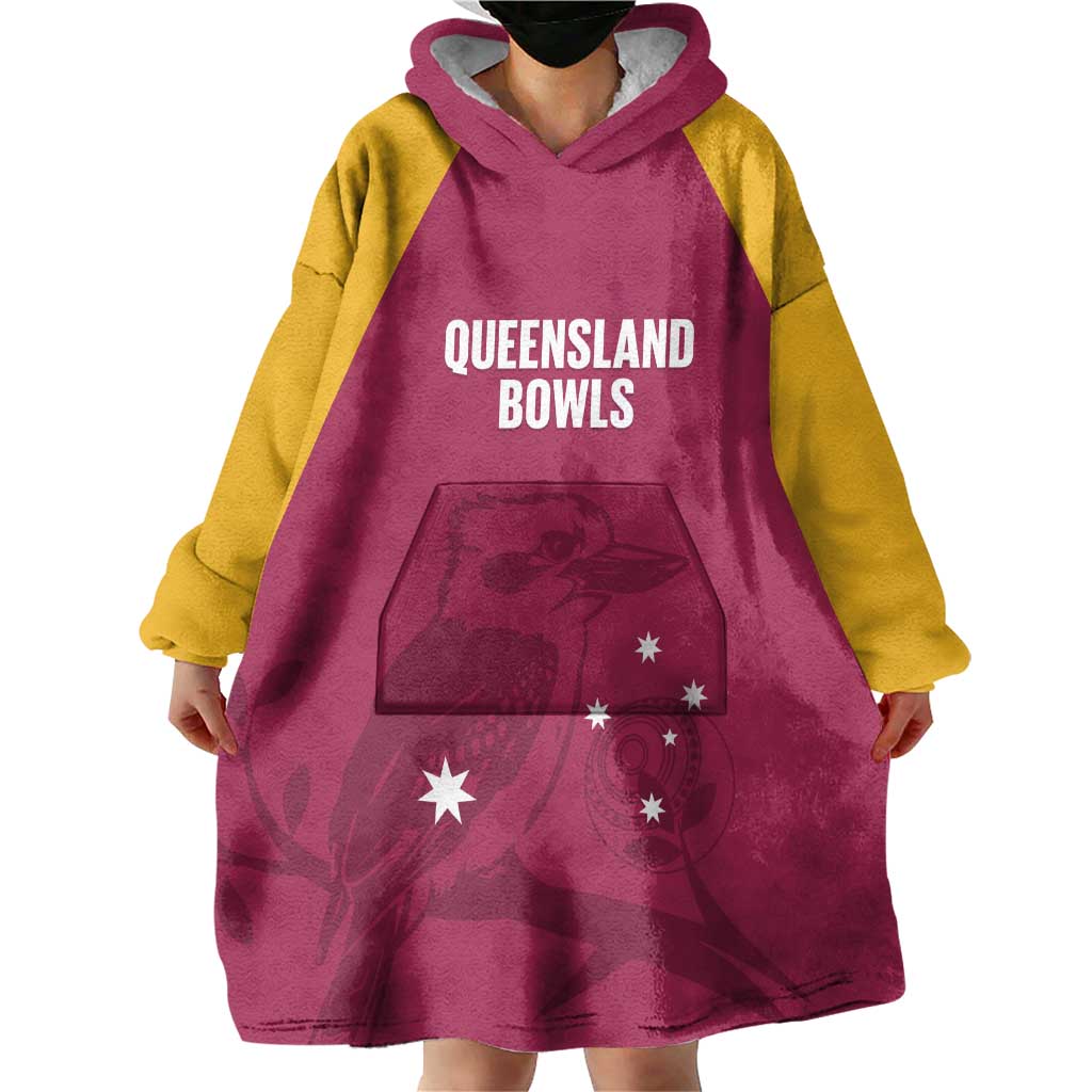 Custom Queensland Bowls Australia Wearable Blanket Hoodie Go Champions QLD Kookaburra - Aussie Hoodie