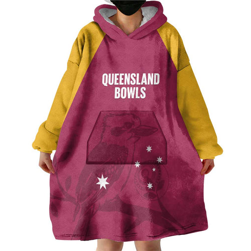 Custom Queensland Bowls Australia Wearable Blanket Hoodie Go Champions QLD Kookaburra - Aussie Hoodie