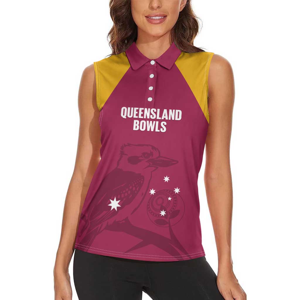 Custom Queensland Bowls Australia Women Sleeveless Polo Shirt Go Champions QLD Kookaburra - Aussie Hoodie