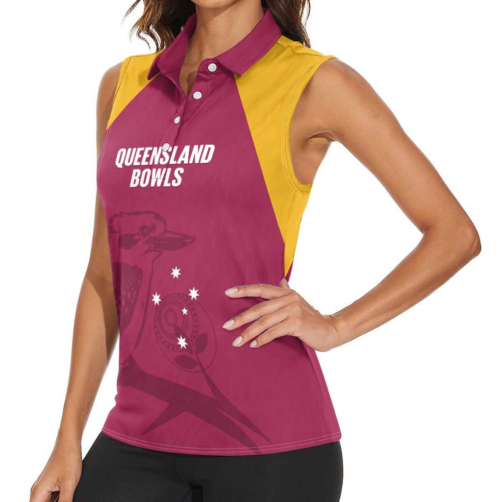 Custom Queensland Bowls Australia Women Sleeveless Polo Shirt Go Champions QLD Kookaburra - Aussie Hoodie